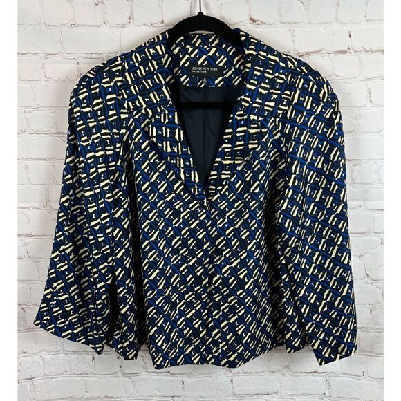 Jones New York Jackets & Blazers - JONES NEW YORK COLLECTION silk twill lined blue yellow black cardigan jacket 12